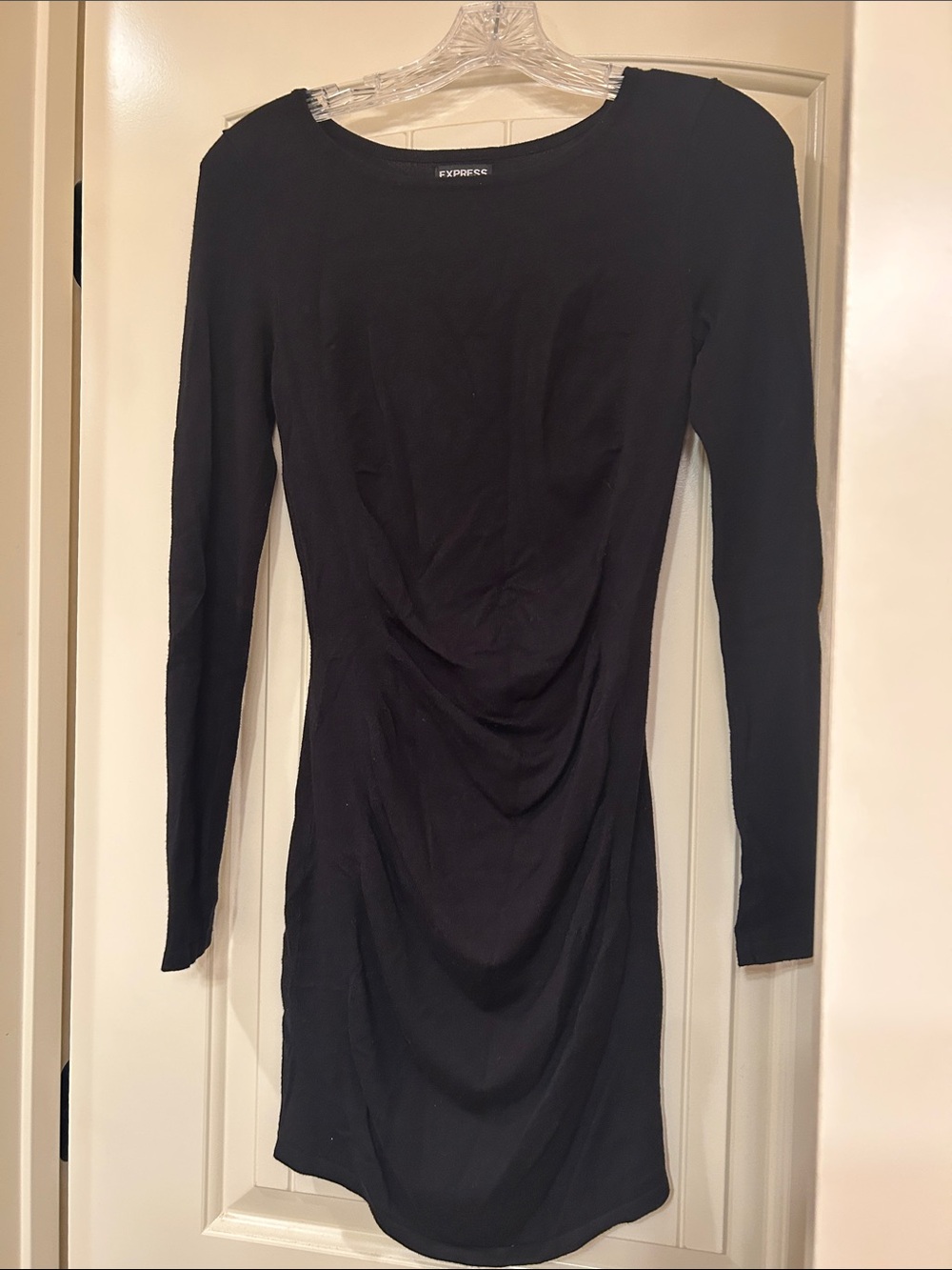 Express Black Long Sleeve Ruched Bodycon Dress